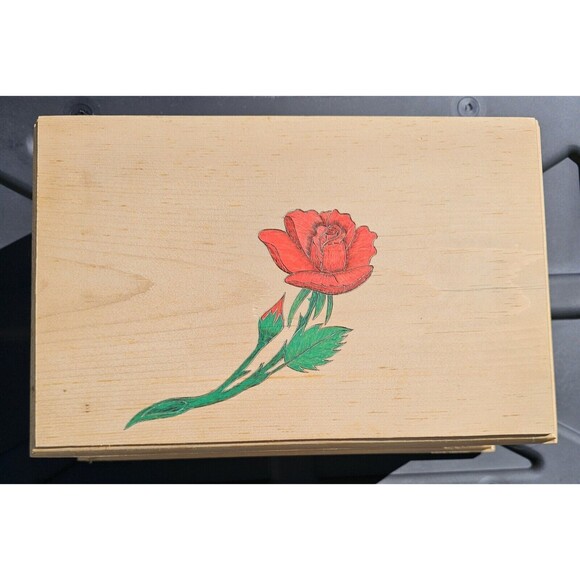 Wooden, Woodburned By Hand Music Jewelry Box Rose Themed 13x9x5